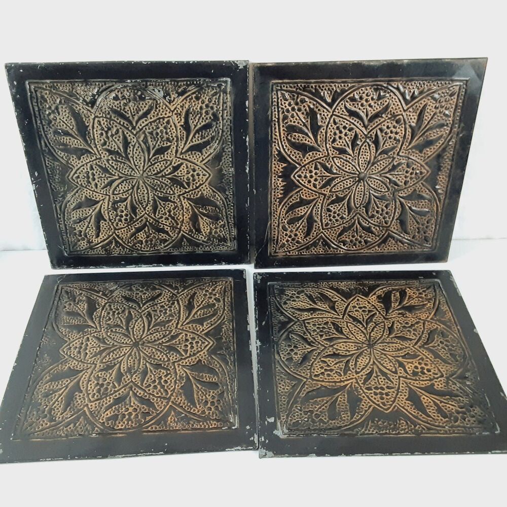 Wall Decorations Set of 4 Metal 12" Square Black & Brown Boho Modern Rustic
